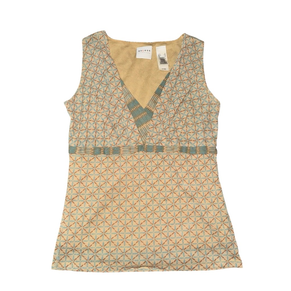Axcess by Liz Claiborne Geometric Sleeveless V-Neck Top – Size S